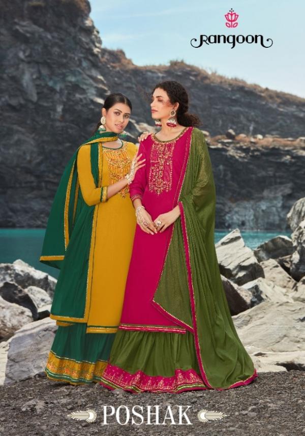 Rangoon Poshak Jam silk Embroidery Designer Readymade suit